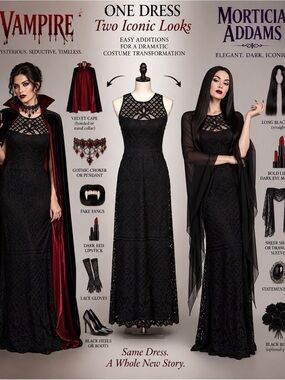 Vera Wang Black Lace Maxi Dress Sz 4 Gothic Vampire Morticia Costume